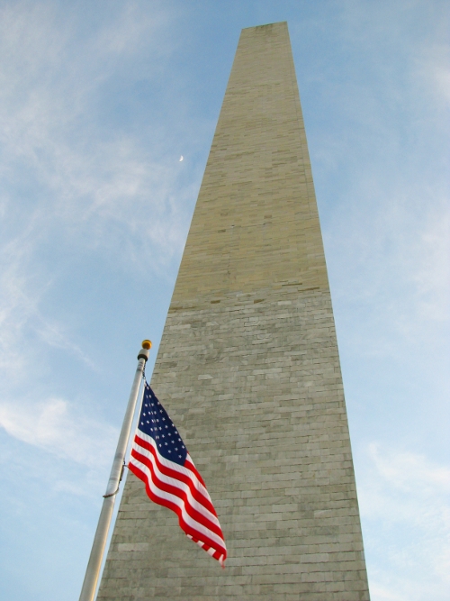 Moon, flag, and monument
